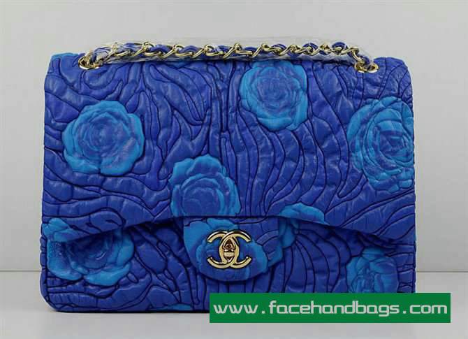 Chanel 2.55 Rose Handbag 50136 Gold Hardware-Blue